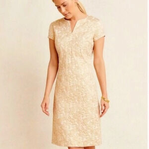 J. McLaughlin Ariana Champagne Metallic Palm Leaf Dress Gold